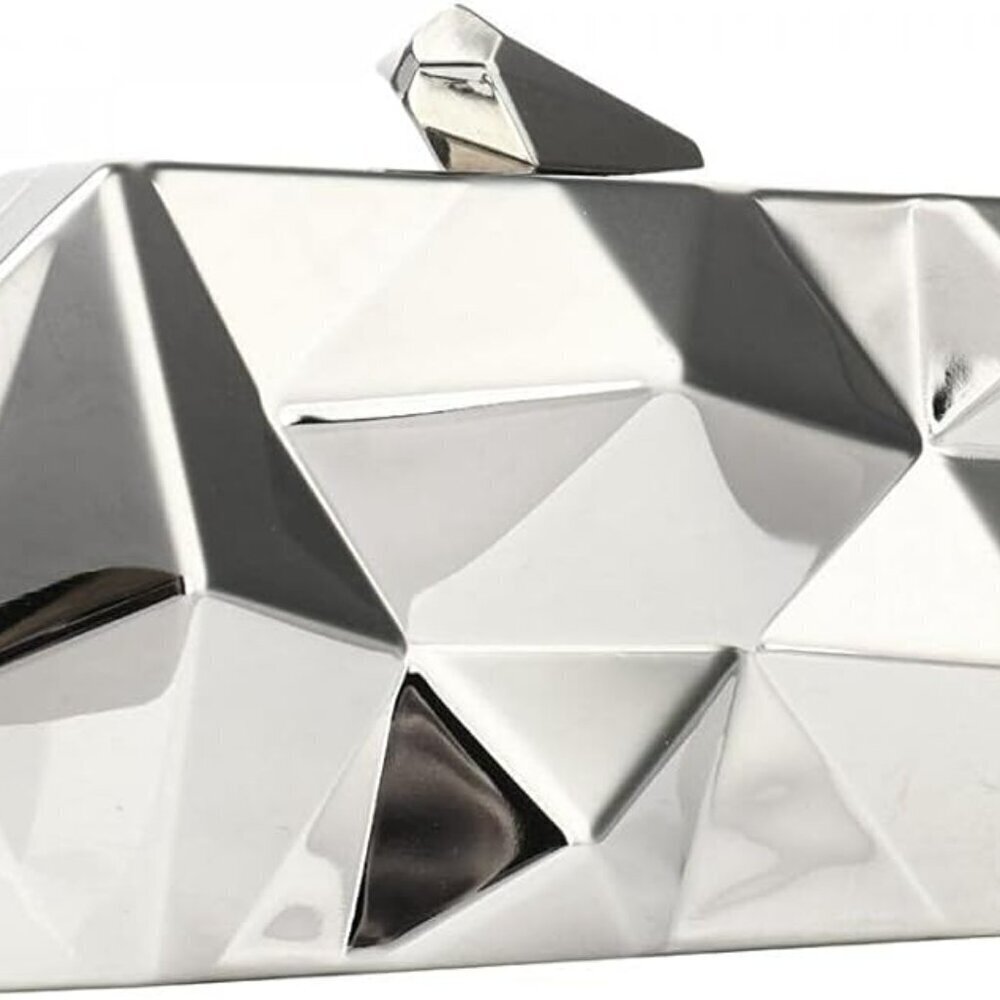 Women Geometric Lattice Metal Evening Bag Crossbody Clutch Bridal Party